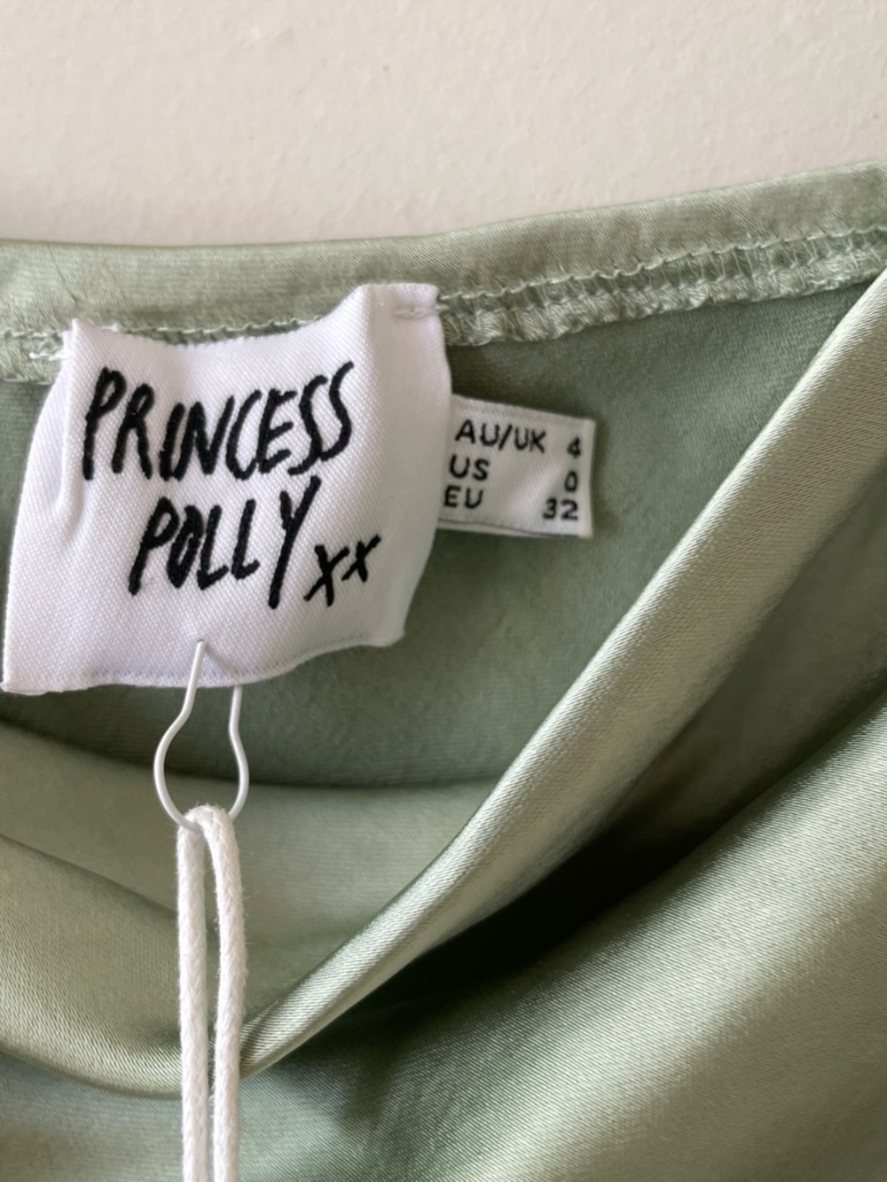 Princess Polly Light Sage Satin Cowl Neck Top
